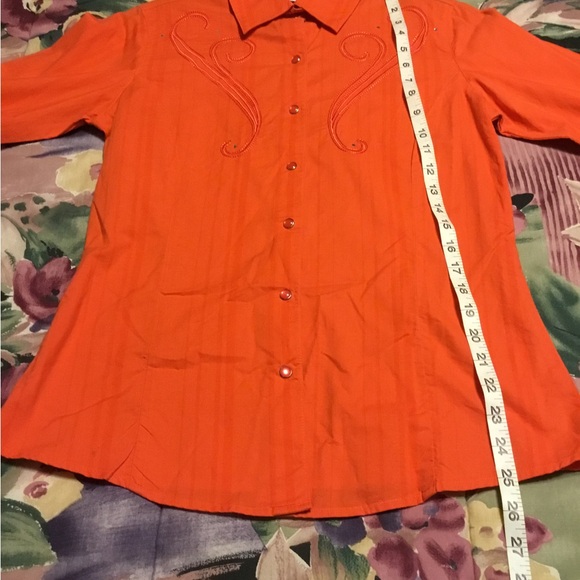 ROCKIES ORANGE WESTERN EMBROIDERED & BLING ORANGE SNAP BUTTON DOWN SHIRT/ SZ S - Picture 11 of 12